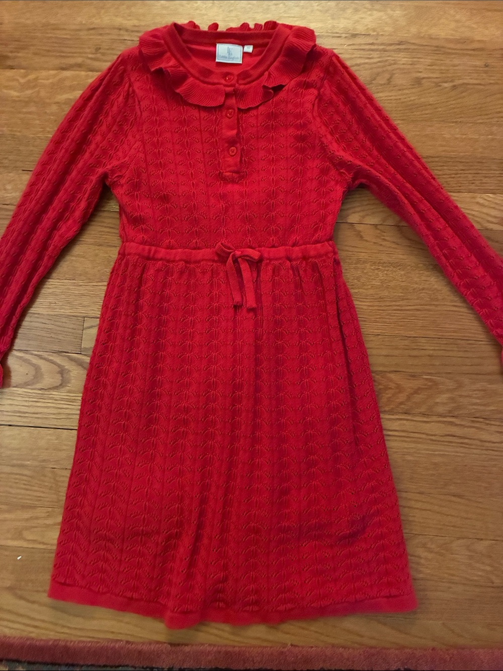 Little English Bright Red Knit Ruffle-Collar Dress